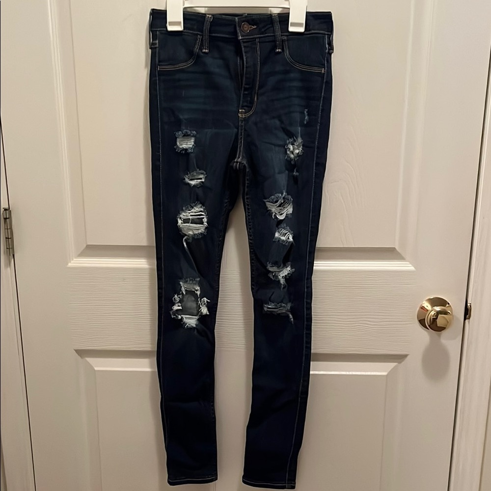 Hollister Blue Skinny Jeans with Modern Distressing
